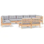 vidaXL Ensemble salon de jardin 9 pièces avec coussins gris pin massif