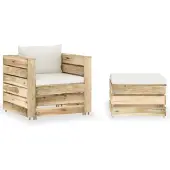 vidaXL Ensemble salon de jardin 2 pièces avec coussins Vert Bois imprégné