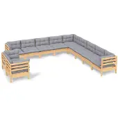 vidaXL ensemble salon de jardin 11 pièces avec coussins gris pin massif