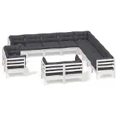 vidaXL Salon de jardin 13 pcs avec coussins blanc bois de pin solide
