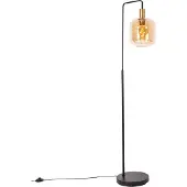 QAZQA Lampadaire design noir avec laiton et verre ambré - Zuzanna