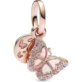 Pandora Papillon & slogan, (Métal doré à l'or rose)