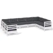 vidaXL Ensemble salon de jardin 9 pièces avec coussins Pin blanc