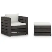 vidaXL Ensemble salon de jardin 2 pièces avec coussins Gris Bois imprégné