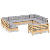 vidaXL ensemble salon de jardin 11 pièces avec coussins gris pin massif
