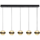 Highlight Suspension Dynasty 5 lumières droites noires avec verre ambré