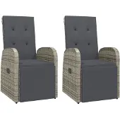 vidaXL Chaises longues de jardin avec coussins 2 pcs. Gris Poly Rattan