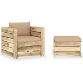 vidaXL Ensemble salon de jardin 2 pièces avec coussins Vert Bois imprégné