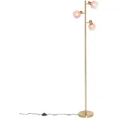 QAZQA Lampadaire Art Déco doré avec verre rose 3 lumières - Vidro
