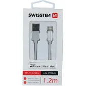 Swissten - Câble textile USB-C - Lightning (1,2 m-argent)