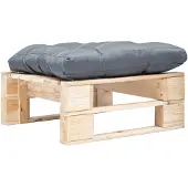 vidaXL Repose-pied palette de jardin avec coussin gris bois naturel