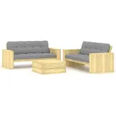 vidaXL Ensemble de salon de jardin 3 pièces avec coussins Pin imprégné