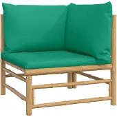 vidaXL Canapé d'angle de jardin avec coussins verts en bambou