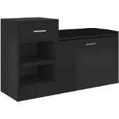 vidaXL Banc à chaussures Noir brillant 94,5x31x57 cm Aggloméré