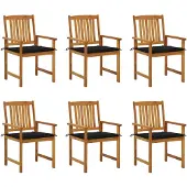 vidaXL Chaises de jardin avec coussins 6 pcs. Bois massif acacia