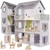 Kik Maison de poupée en bois + meubles 70cm gris