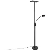 QAZQA Lampadaire moderne noir avec LED et variateur d'intensité et liseuse - Jazzy