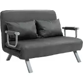 HOMCOM HOMdotCOM Tweepersoonsbank fauteuil armleuning opklapbed logeerbed chaise longue 3-in-1 grijs