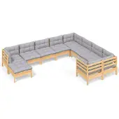 vidaXL Ensemble de salon de jardin 10 pièces avec coussins gris en pin