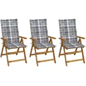 vidaXL Chaises de jardin pliantes 3 pcs. avec coussins en bois massif d'acacia