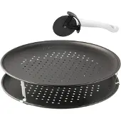 Zenker 7512 Set De 2 Plaques À Pizza Perforée Et Une Roulette À Pizza, Plaque A Pizza, Plaque Cuisson Pizza Surgelée, Plat Pizza, Plaque De Cuisson Perforée, Acier, Nylon, 32 Cm