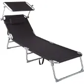 TecTake - Bain de soleil - Structure en acier avec toit coulissant - robuste, dossier réglable en 4 positions avec coussin - Idéal pour jardin, piscine, camping - Noir