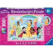 Ravensburger Puzzle 100 pièces XXL : Collection Paillettes : Princesses Disney : Fortes, belles et courageuses