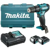 Makita Perceuse visseuse à percussion 12 V Li-Ion 2 Ah CXT Ø 10 mm - 2 batteries, chargeur, coffret - HP333DWAE