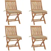 vidaXL Chaises de jardin pliantes avec coussins 4 pcs. Bois massif teck