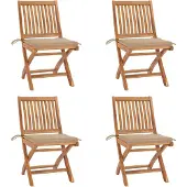 vidaXL Chaises de jardin pliantes avec coussins 4 pcs. Bois massif teck
