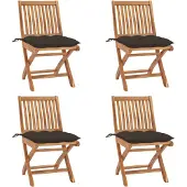 vidaXL Chaises de jardin pliantes avec coussins 4 pcs. Bois massif teck