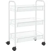 vidaXL Chariot de cuisine 3 plateaux blanc 46x26x64 cm fer