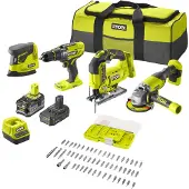 Ryobi Kit combiné R18CK4F-252S : ensemble d'outils sans fil 18 V comprenant 2 batteries et un chargeur