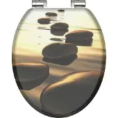 Schutte Siège WC MDF SEA STONE, couvercle de WC avec abaissement automatique, motif, lunette de WC avec noyau en bois, siège de WC, couvercle de WC