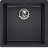 Reginox Evier à encastrer 460x460 Amsterdam 40 - Evier de cuisine avec pratique soupape de trop-plein du panier à tamis intégral, granit noir