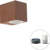 QAZQA Applique murale intelligente brun rouille IP44 avec Wifi GU10 - Baleno