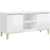 vidaXL Armoire TV avec pieds en bois massif blanc brillant 103,5x35x50 cm