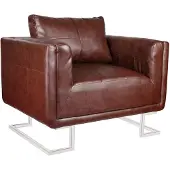 vidaXL Fauteuil cube avec pieds chromés Marron Similicuir