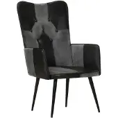 vidaXL Chaise à oreilles Noir et gris Cuir véritable