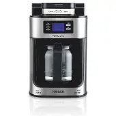 Haeger Drip - Cafetière goutte à goutte automatique de avec moulin, 1050W, capacité : 1.2L - Bol chauffé pour maintenir au chaud, capacité du moulin : 60g, écran LCD, minuterie de 24 heures