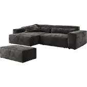 DELIFE Canapé d'angle Sirpio XL 270x170 cm Microfibre Noir Recamiere variable avec Tabouret