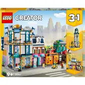 LEGO 31141 Creator 3-en-1 Rue principale vers tour Art déco ou rue du marché Kit de modélisation, jeu de construction avec hôtel, café, appartements et magasins, Kit de modélisation créatif