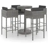 vidaXL Ensemble bar de jardin 5 pièces avec coussins Poly rotin gris