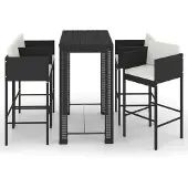 vidaXL Ensemble bar de jardin 5 pièces avec coussins Poly rotin noir