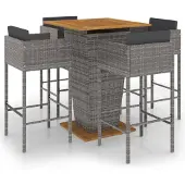 vidaXL Ensemble bar de jardin 5 pièces avec coussins Poly rotin gris