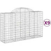 vidaXL Gabions avec arc surélevé 9 pcs. 200x50x120/140cm Fer galvanisé
