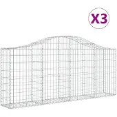 vidaXL Gabions avec arc surélevé 3 pcs. 200x30x80/100 cm Fer galvanisé