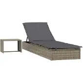 vidaXL Bain de soleil 1 pièce avec table Gris Poly Rattan