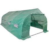 vidaXL Serre de jardin Polytunnel de jardin en bois, avec des parois en acier, 18 m²