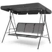 LifeGoods Balançoire - 3 places - jusqu'à 250KG - Toit inclinable - Parasol résistant aux UV - 172x104x162cm - Gris